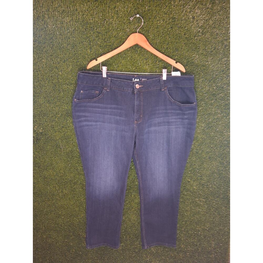 Lee Plus Size 24WP Jeans Womens Regular Fit Straight Leg Dark Wash Stretch 24W